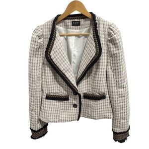 Fate Tweed Blazer Jacket Women Medium Fringe Trim Boucle Cropped Preppy Chic